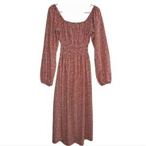 Charles Henry Long Sleeve Printed Maxi Dress Coral White XSmall